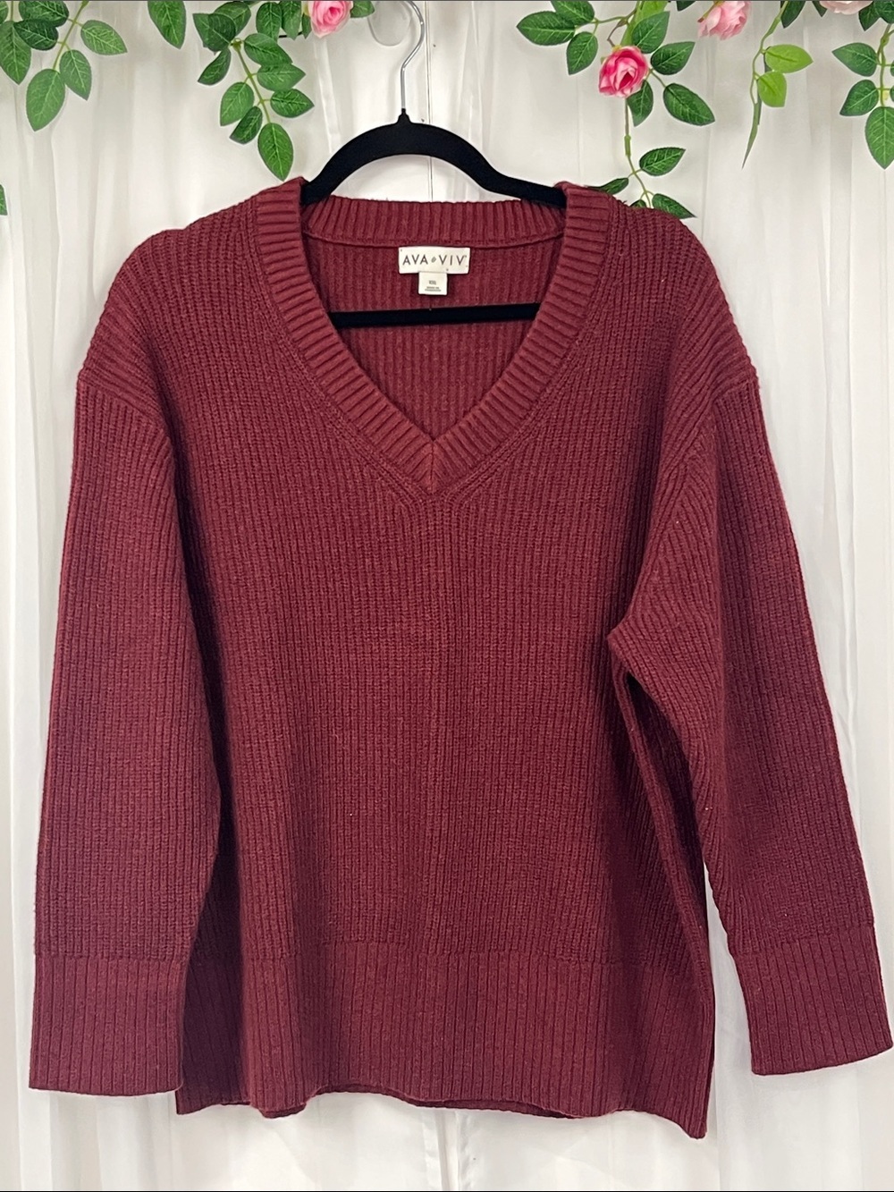 Ava & Viv Pullover Sweater XXL Rust Boxy Relaxed Fit Crew Neck 51% Cotton NWT